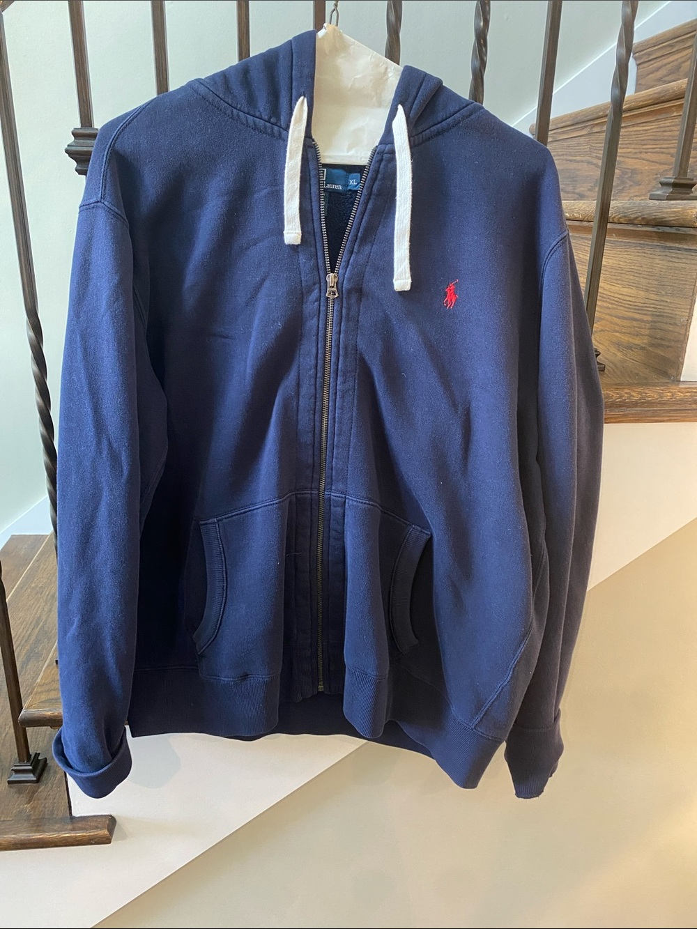 Polo by Ralph Lauren Navy Hooded Zip Sweatshirt with White Drawstrings